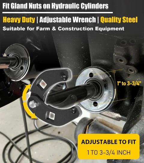 Adjustable Gland Nut Wrench For Hydraulic Cylinders Handy Spanner Wrench For Farm And Construction Equipment with two slot claw.
