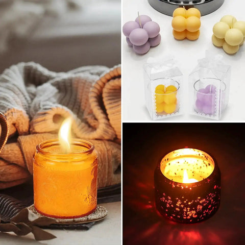 Complete DIY Candle Making Kit With Digital Soy Wax Melt Warmer, Scented Candles Supplies, colorful candles on display