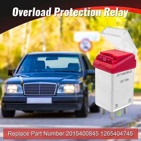 Mercedes Overload Protection Relay With Real Time Current Monitoring For 1982 1987 Models, shown next to a classic Mercedes car.