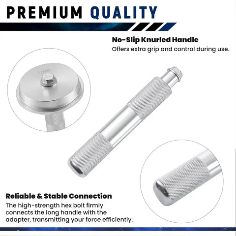 Close-up of knurled handle and disc from 10-Piece Universal Aluminum Bearing Race and Seal Driver Set for Automotive Wheel Bearings.