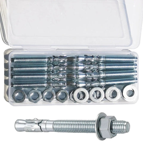 Pack Of Eight Zinc Plated Wedge Anchors Measuring Three Eighths Inch By Three And One Sixth Inches For Concrete Heavy Duty Carbon Steel Expansion Bolts