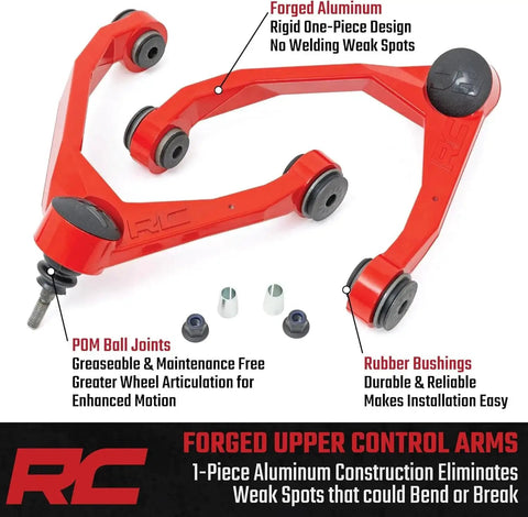 Forged Upper Control Arms For 2007-2018 Chevy GMC 1500 Trucks Solid Aluminum Construction, POM Ball Joints, in red view