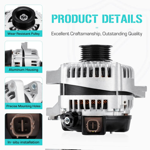 2.5L 100Amp Alternator Replacement For Camry 2012 To 2015 L4 RAV4 2009 To 2012 Scion Tc 2011 To 2016 aluminum housing