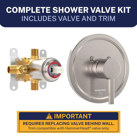 Solid Metal Single Handle Shower Trim Kit With Rough In Valve And Pressure Balance, Brushed Nickel Finish viewed front