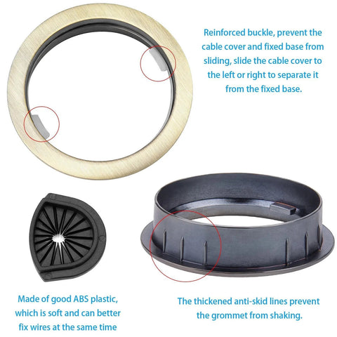 2 Pack 2 Inch Metal Desk Grommet Bronze Finish With Removable Lids For Cable Management Zinc Alloy Features Diagram