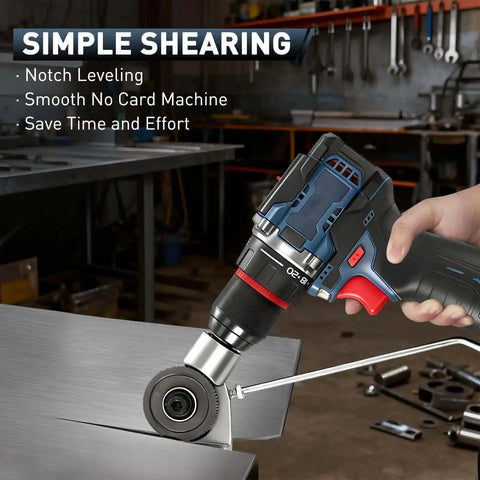 Heavy Duty Nibbler Drill Attachment For Electric Drills Be A Pro With This Double Cut Sheet Metal Cutter in use on metal