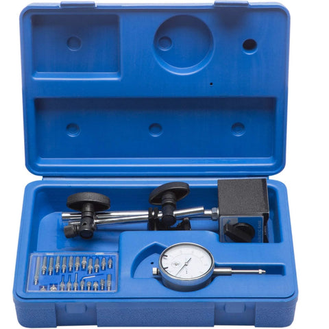 Dial Indicator With Magnetic Base Holder 0 To 1 Inch Travel And 0.001 Inch Accuracy Long Arm Fine Adjustable Gauge Kit in case