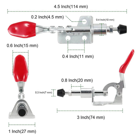 20 Pack Adjustable Toggle Clamps 301AM, Push Pull Quick Release Toggle Clamp, detailed dimensions, heavy duty iron