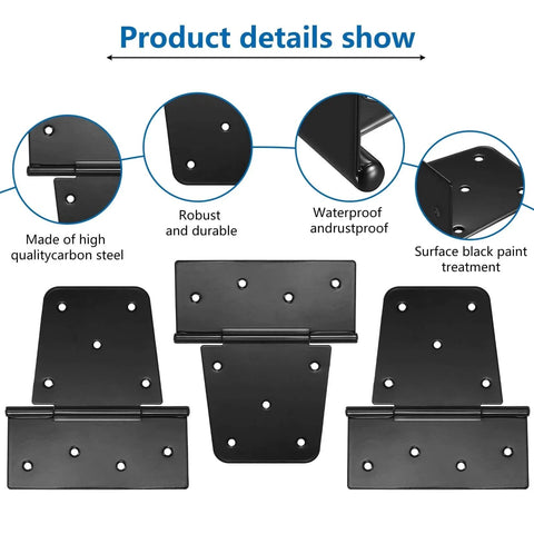 Heavy Duty Gate Hinges For Wooden Fences Set Of 6 Black Iron Barn Door Hinges For Wood Shed And Swing Gates With 54 Screws