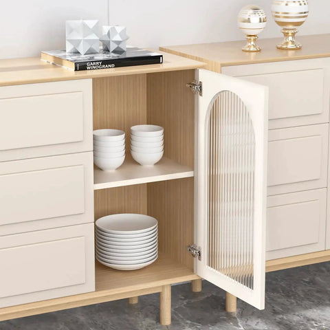 Open kitchen cabinet showing Ten Pack Full Overlay Cabinet Hinges With Soft Close For Kitchen Cabinets, 105 Degree Opening.