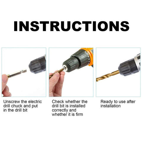 Installation instructions for Pro Grade Titanium Coated HSS 19 Piece Hex Drill Bit Set With Quick Change Hex Shank