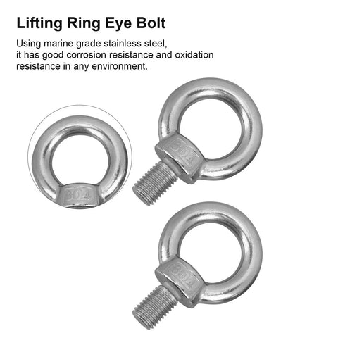 M20 Marine Grade 316 Stainless Steel Eye Bolts, Heavy Duty Lifting Rings With Nuts for Rigging and Outdoor Dock Use, 2 Pack