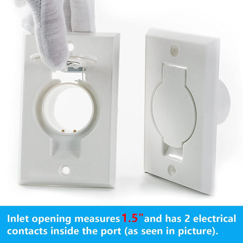 Two white ANTOBLE central vacuum wall inlet cover plates with round doors; 1.5-inch opening with two electrical contacts.