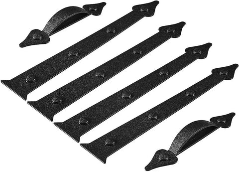 Magnetic Garage Door Decorative Hardware Kit with Faux Hinges and Handles, 6 piece set in black, ABS plastic construction, front view