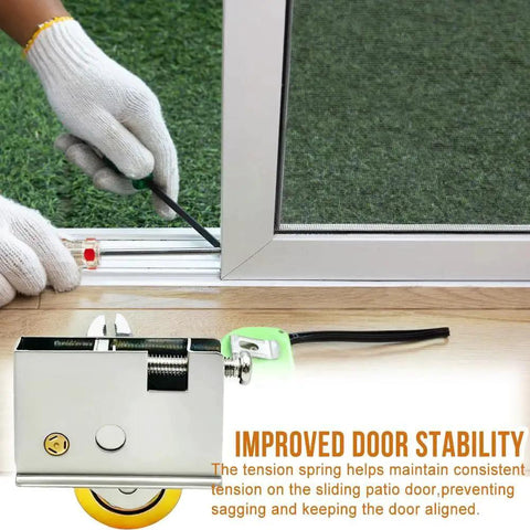 Two Pack Sliding Patio Door Rollers Replacement Kit With One And A Half Inch Steel Ball Bearing Wheels being installed
