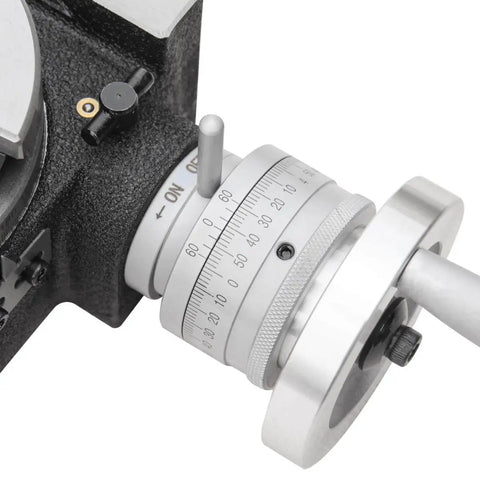 Close-up of 4 Inch Rotary Milling Table With Dividing Plates For Precision Indexing And Milling, Horizontal And Vertical Setup, showing graduation dial.
