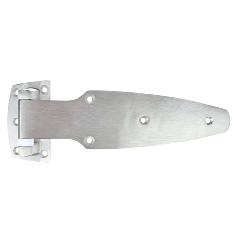 1-5-8 Inch Offset Satin Stainless Steel Heavy Duty Walk-In Cooler Door Hinge, corrosion-resistant for marine environments.