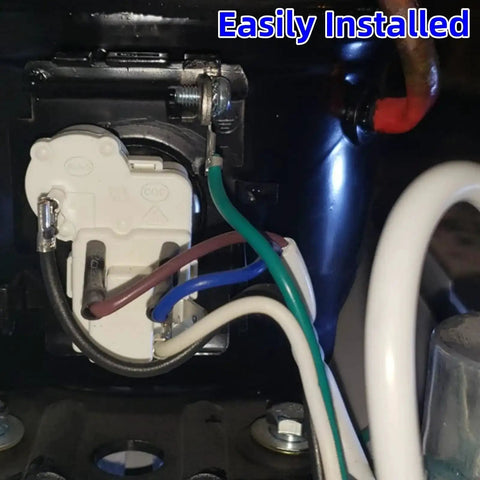 Installed four pin refrigerator PTC starter relay with overload protector, wiring connected, focus keyword: Four Pin Refrigerator PTC Starter Relay With Overload Protector Two Pack Plug And Play Direct Replacement For Faulty Start Devices Compatible With Major Brands And ZHB Series Models.