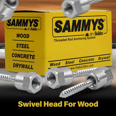 Heavy Duty Screw Swivel Threaded Rod Anchor For Wood Mounting At 17 Degree Off Vertical 20 3 Eighths Inch Size Steel With Electro Zinc Finish Self Tapping And Self Drilling Screws Easy Install Pack Of 25 Ideal For Attaching To Wood Studs And Joists In, displayed with packaging labeled "SAMMYS".