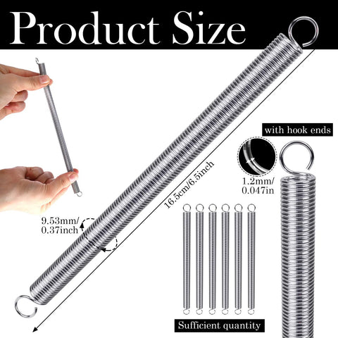 Gisafai 6-pack steel extension springs, 3/8 x 6-1/2 in, 0.047 in thick with hook ends for machinery repair