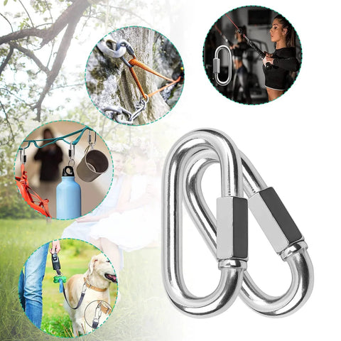 50 Pack One Quarter Inch Quick Links Chain Connectors With Six Hundred Twenty Pound Capacity Heavy Duty Galvanized Carabiner Clips in use