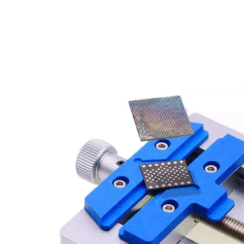 Pro Grade Multifunctional Phone Repair Jig Clamp Fixture With Fixed Rotary Holder for Soldering and PCB Work, blue and metal design.