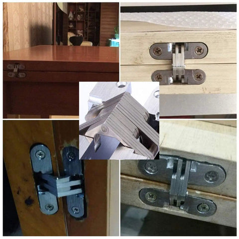 Hidden Door Hinges Two And Three Eighths Inch Concealed Cross Hinges Zinc Alloy 180 Degree Swing 8 Pack for Wood Doors