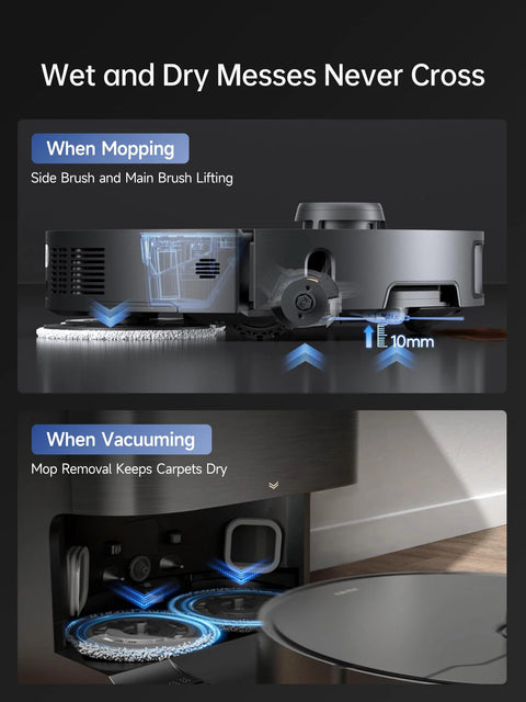 DREAME X40 Ultra robotic vacuum with removable liftable mop and visible side and main brushes (side/under view).