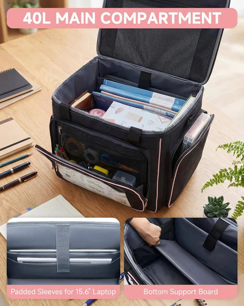 Open view of Rolling Teacher Tote Bag With Five Wheels And Detachable Trolley, 15.6 Inch Laptop Compartment, 15 Pockets, black color
