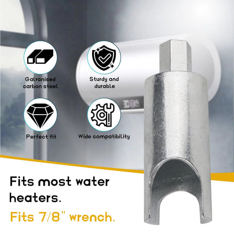 RV pressure valve remover tool for water heaters, 7/8-inch wrench compatible, galvanized steel, Amazon brand.