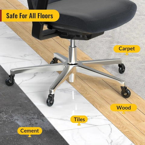 Office Chair Wheel Replacement Set Of 5 11x22mm 3 Inch Black Polyurethane Casters on various floor types