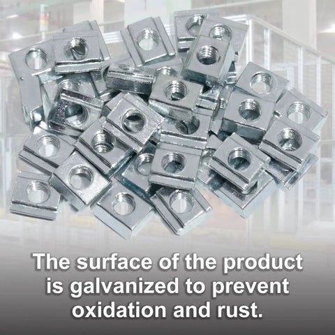 Pile of galvanized sliding nuts for 2040 Corner Bracket Kit For Aluminum Extrusion Rails to prevent oxidation and rust.