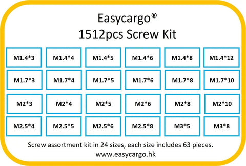 Comprehensive 1512 Piece Laptop Screw Kit With 24 Size Variants For Notebook And Motherboard Repairs includes M1.4 M2 M3.