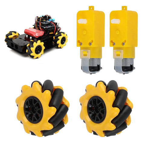 Mecanum Wheel Kit For TT Geared Motor Smart Robot Car Parts And DIY Accessories 48mm Dope Four Wheel Drive with yellow wheels
