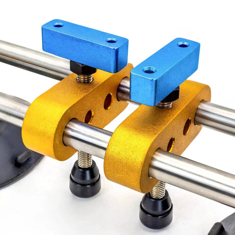 Close-up of 2 Pack 6 Inch Stone Seam Setter with Vacuum Cups for Seam Joining and Leveling, showing adjustable metal clamps.