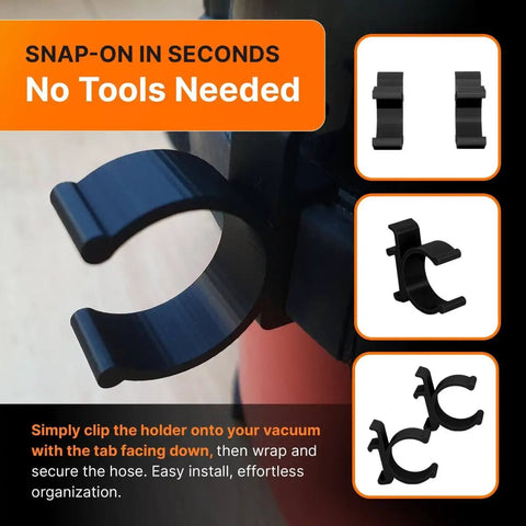 Universal Vacuum Hose Holder Clip Set For Henry, George, James And Charles heavy duty black ABS clips installation view