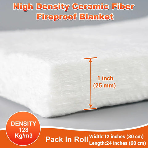 White ceramic fiber blanket fireproof insulation roll, 24x12 in, 1 in thick, density 128 kg/m3 for ovens and kilns