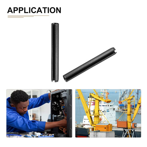 6mm x 50mm Slotted Spring Pin 50 Pack In Black Finish, 65Mn Steel Dowel Roll Pin for machinery and workshop application