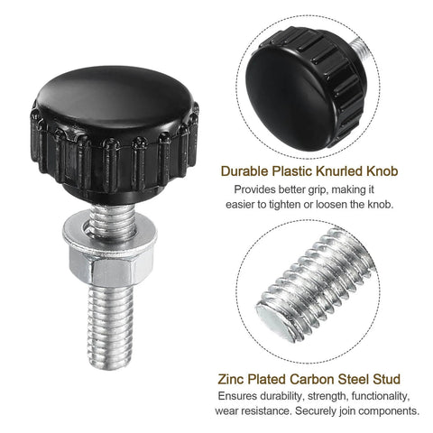 Beefy 8 Sets Knurled Knobs Thumb Screws With Nuts And Washers, M5 x 20mm Male Thread, 18mm Plastic Head, Zinc Plated Carbon Steel