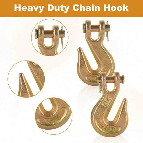 Eight Piece Three Eighths Inch Clevis Grab Hooks Set G70 Heavy Duty Forged Steel Trailer Safety Chain Hooks 7500 Lbs Capacity