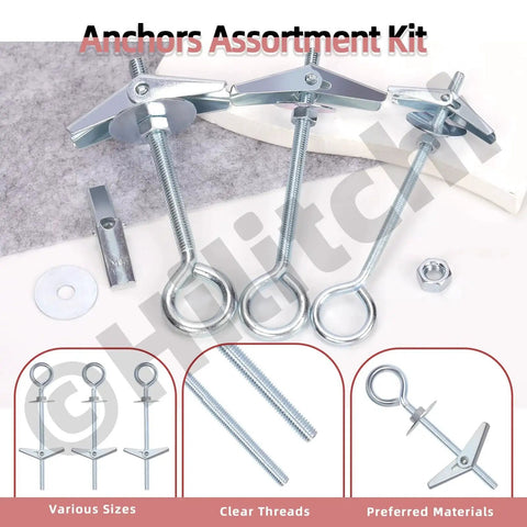 15 Pieces M5 Eye Bolt Toggle Anchors And Wing Nut Kit, 75mm Length, O Shaped Butterfly Toggle Anchors For Hanging Lamps And Heavy Items