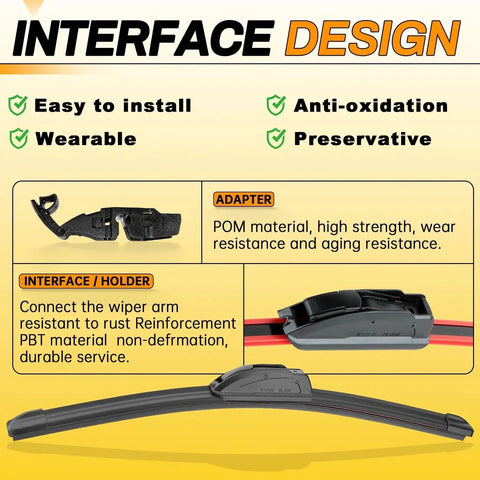 Premium All Season 26 Inch And 16 Inch Wiper Blades Pack Of Two OEM Quality showing bracketless design and adapter details
