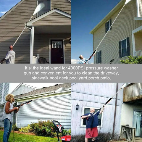 Pressure Washer Extension Wand Upgrade With Curved Rod Heads For Hard To Reach Areas in use for high windows