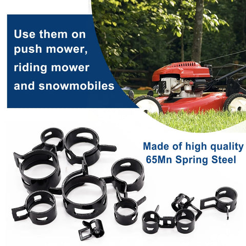Spring band hose clamp set, black, 80 pcs, sizes 7-18mm for silicone vacuum hoses and low-pressure air lines.