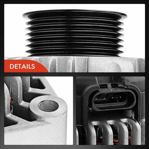 Close-up details of Heavy-Duty 105Amp 12V Alternator For 8.1L V8 Chevy GMC Kodiak C4500 C5500 C6500 C7500 Topkick 2001-2005 With 7-Groove Clutch Pulley