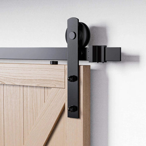 Beefy Sliding Barn Door Hardware Kit For Double Doors Black Finish Eight Foot Rail System With I Shape Hanger