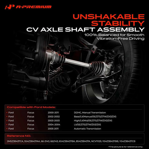 Ford Focus Front Left CV Axle Shaft Assembly For 2000 Through 2011 Models With 2.0L 2.3L And 2.5L Engines, installed view