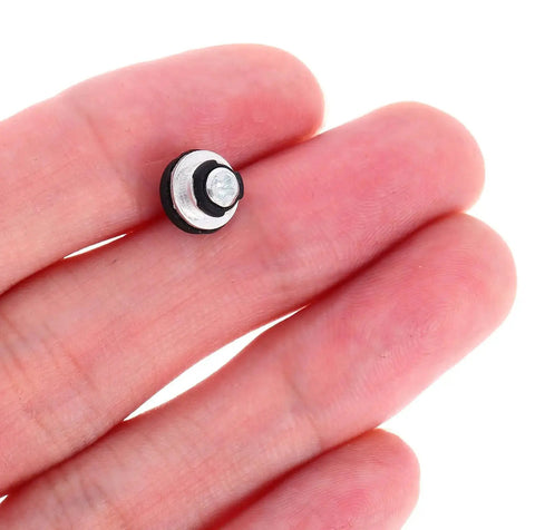 Close-up of a single screw from the 10 Pcs Laptop Screw Kit M3 Screws 8x8.7mm Black for PC and Laptop Hardware Repair in hand