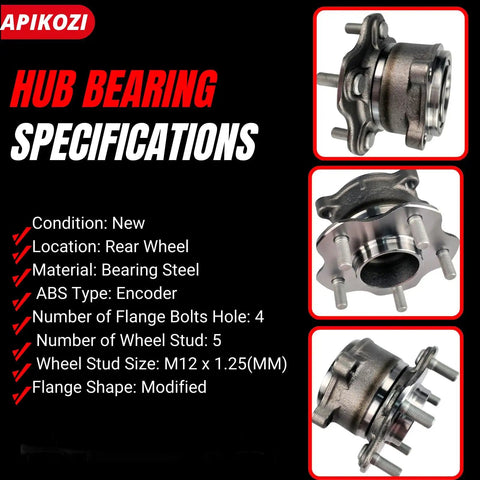 Hub bearing specifications for 2 Piece 512388 Rear Wheel Bearing Hub Assembly Drop In Fit For Altima 2007-2018 and more.