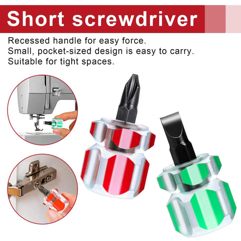 Sturdy Stubby Screwdriver Set for Sewing Machines 4 Piece Mini Short Screwdrivers With Flat Head and Phillips Head Tiny Tools